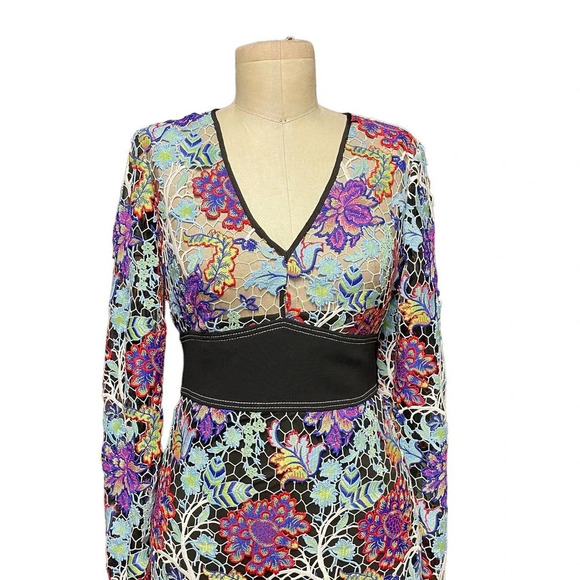 Diane von Furstenberg Long-Sleeve Banded‎ Overlay Lace Midi-Length Dress Size 0 - Picture 6 of 15